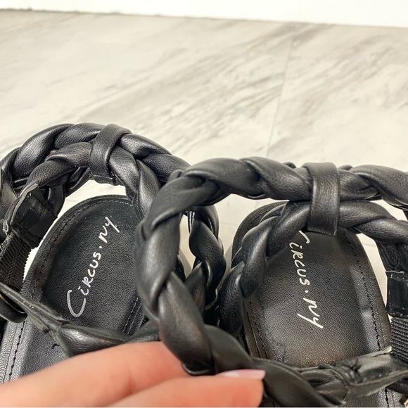 Circus Sam Edelman Mable Black Faux Leather Braided Block Heel Sandal 9 1/2 M - Picture 11 of 13